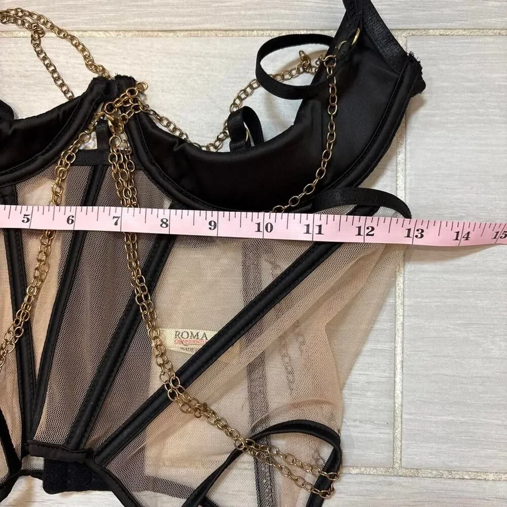 Women's Medium Black Corset with gold Chains